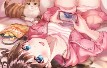 Wallpaper Cat Sofa The Game Girl Image For Desktop