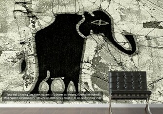 Tribal Elephant Black Ethnic Wallpaper Printed Wall Paper