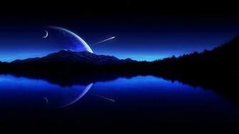 Water Blue Night Lakes Sillhouette Wallpaper