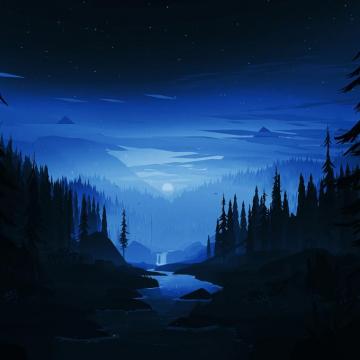 Wallpaper Dark Night River Forest Minimal