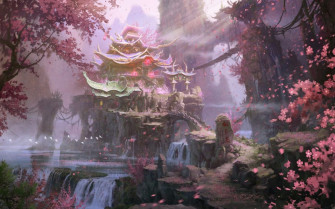 Art Peyzazh Cvetenie Derevya Fantasy Forest Sunlight Tree