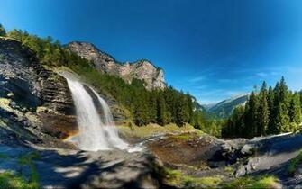 Wallpaper Waterfall Tree Rainbow Rock Over The