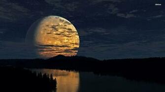 Wallpaper Full Moon Shining River Fantasy