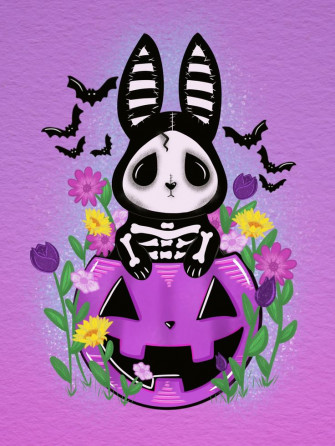 Spring Bunny Print Art Pumpkin Creepy Cute Wall