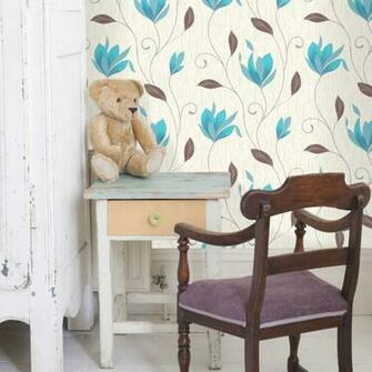 Shop By Style Floral Synergy Teal And Brown Wallpaper