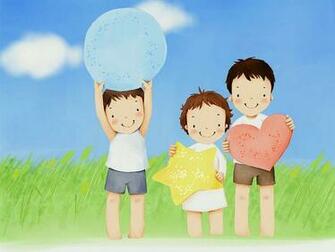 Fun Children S Day Art Wallpaper Little Brothers And Sisters