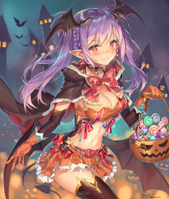Anime Girl Long Hair Pink Red Eyes Bra