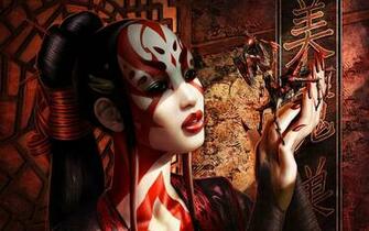 Geisha Wallpaper Tamed Red Mantis 3d For Desktop