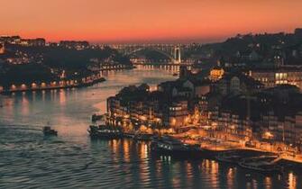 Wallpaper Portugal City Of Porto Evening Lights River Bridge