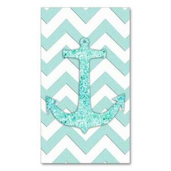 Glitter Nautical Anchor Teal Blue Chevron Pattern Business Card