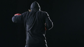 Man Boxing Workout Healthy In Black Hooded Sweatshirt On