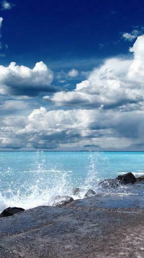 Clouds Dock Blue Sea Splashing Surface Rt Wallpaper