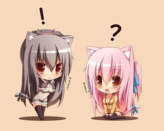 Wallpaper Chibi Nekomimi Animal Ears Red Eyes Anime