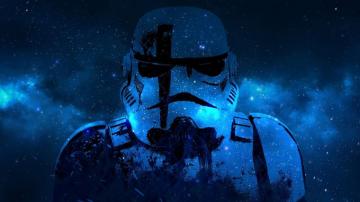 Stormtrooper Faded Into A Galaxy Background