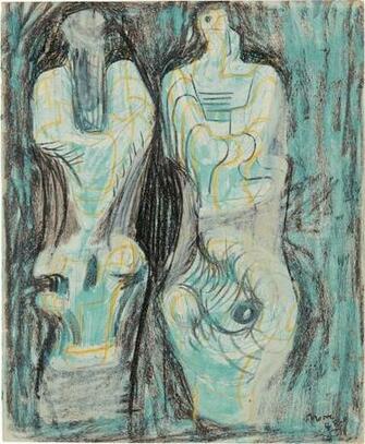 Henry Moore From Sketchbook Two Sculptural Figures On