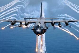 Ac 130h Spectre Jettisons Flares Lockheed Wallpaper