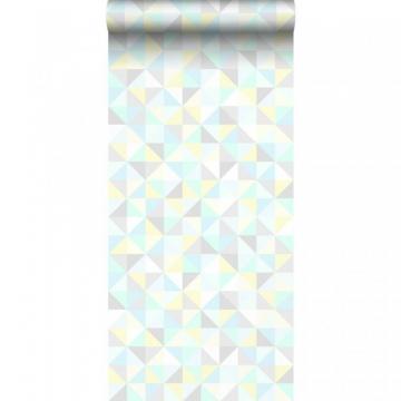 Wallpaper Triangles Mint Green Pastel Yellow Blue Light