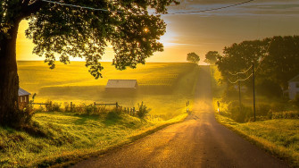 Countryside Sky Fields Sunshine Roads Nature HD Wallpaper