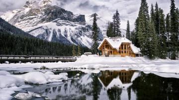 Wallpaper Mountains House Lake Trees Winter 4k Nature