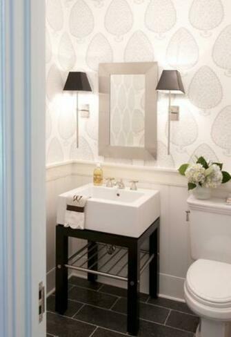 Powder Bathroom Bath Small Wallpaper Pedestal Sink