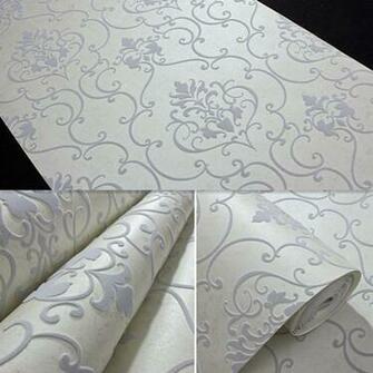 Product Id Modern Damask 3d Velvet Wallpaper Flocked Grey