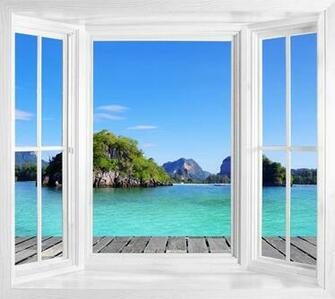 Thailand Sea Wallpaper Window Frame Illusion Wall Sticker