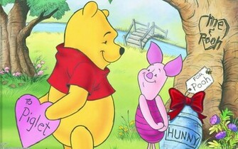 Piglet And Pooh Are Exchanging Valentine Day Cards Wallpaper