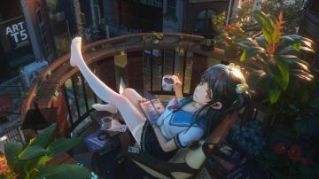 Anime School Girl Reading 4k Wallpaper