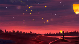 Sky Lantern Scenery Illustration Digital Art 4k Wallpaper