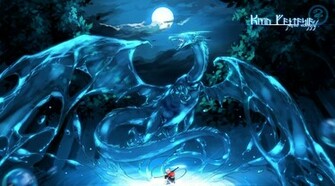 Clouds Dragon Elf Moon Night Pixiv Fantasia Short Hair Sky Tree Water