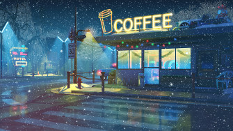Coffee Shop Holiday Night HD 4k Wallpaper