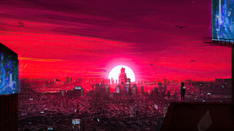 Red City Sunset Scenery 4k Wallpaper