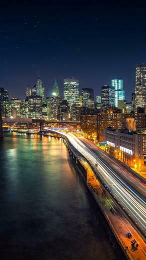 Noite Estelar Ao Longo Manhattan Noites Paisagens