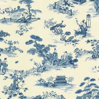 Williamsburg Asian Toile Wallpaper Blue Inch Wide