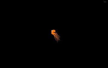 Orange Octopus Swimming Into The Darkness Wallpaper Minimalistic