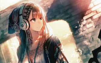 Anime Girl Headphones Looking Away 4k Wallpaper