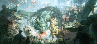 A Magical Mythical Dragon Soars Across The Sky As Fire And Ice Wallpaper