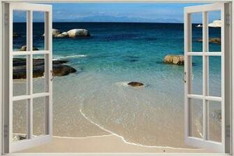 3d Window Sea Beach Shore Wall Stickers Mural Art Decal Wallpaper
