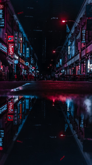 Wallpaper Night City Street Lights