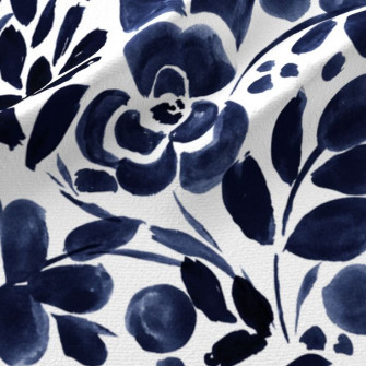 Navy Floral Fabric Wallpaper