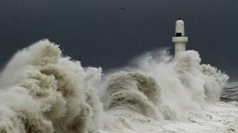 Wallpaper Storm Tempest Lighthouse Sky Birds Waves 4k