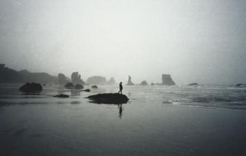 Wallpaper Waves Girl Beach Sea Rocks Fog Seaside Mist