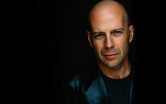 Celebrity Actors Bruce Willis Leather Jacket Black Background