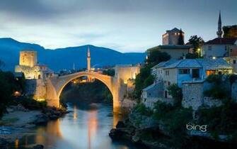 Stari Most Old Bridge Over The Neretva River In Mostar Bosnia And