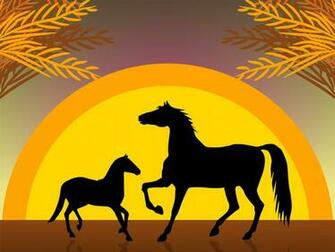 Horses At Sunset Background Animals Templates