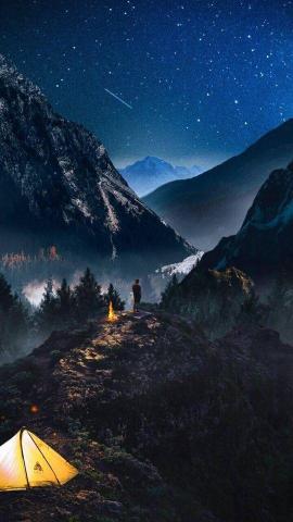 Starry Sky Nature Camp Wallpaper iPhone Cool