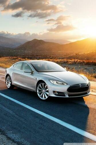 Tesla Model S In Silver Desert Road Ultra HD Desktop Background