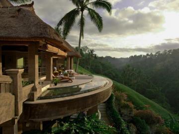 Wallpaper Tropical House Balcony Palm Trees Resort