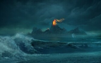 Volcano Paper Supplier Stormy Sea Photo Middle