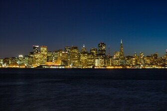 Wallpaper San Francisco Skyline City Night Lights Ocean